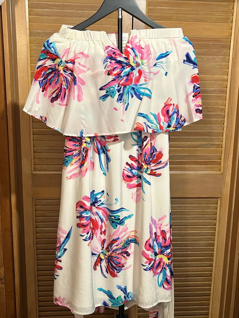 Yumi Kim Silk Strapless Floral Ruffled Dress in White, Pink & Blue Size XS